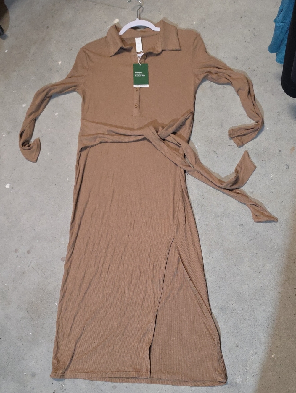 Nwt HALARA Tan Polo Midi Dress with Tie Waist